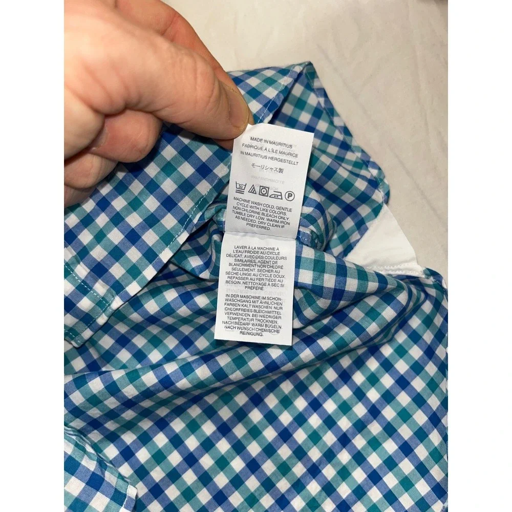 J.Crew Ludlow Slim Fit Shirt‎ Mens Medium Gingham Plaid Blue 120s 2-Ply Cotton